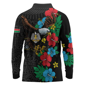 South Sudan Long Sleeve Polo Shirt African Pattern Hibiscus Floral