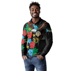 South Sudan Long Sleeve Polo Shirt African Pattern Hibiscus Floral