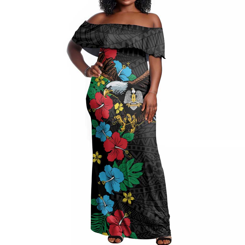 South Sudan Off Shoulder Maxi Dress African Pattern Hibiscus Floral