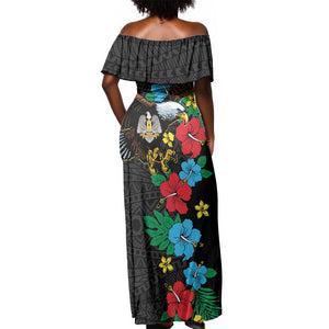 South Sudan Off Shoulder Maxi Dress African Pattern Hibiscus Floral