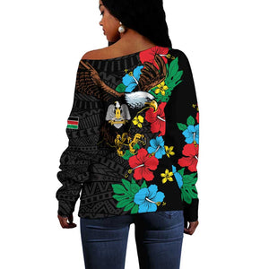 South Sudan Off Shoulder Sweater African Pattern Hibiscus Floral