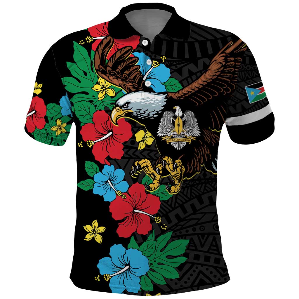 South Sudan Polo Shirt African Pattern Hibiscus Floral