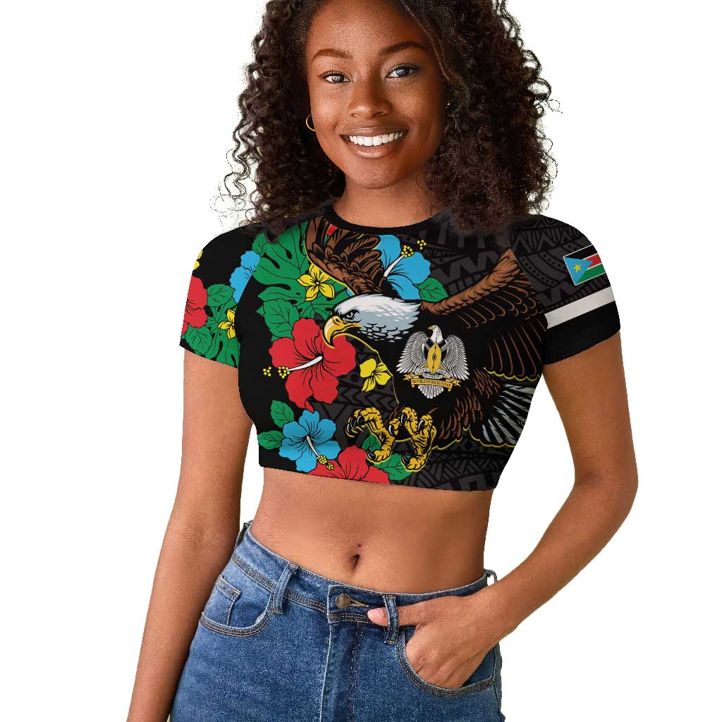 South Sudan Raglan Cropped T shirt African Pattern Hibiscus Floral