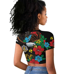 South Sudan Raglan Cropped T shirt African Pattern Hibiscus Floral