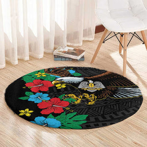 South Sudan Round Carpet African Pattern Hibiscus Floral