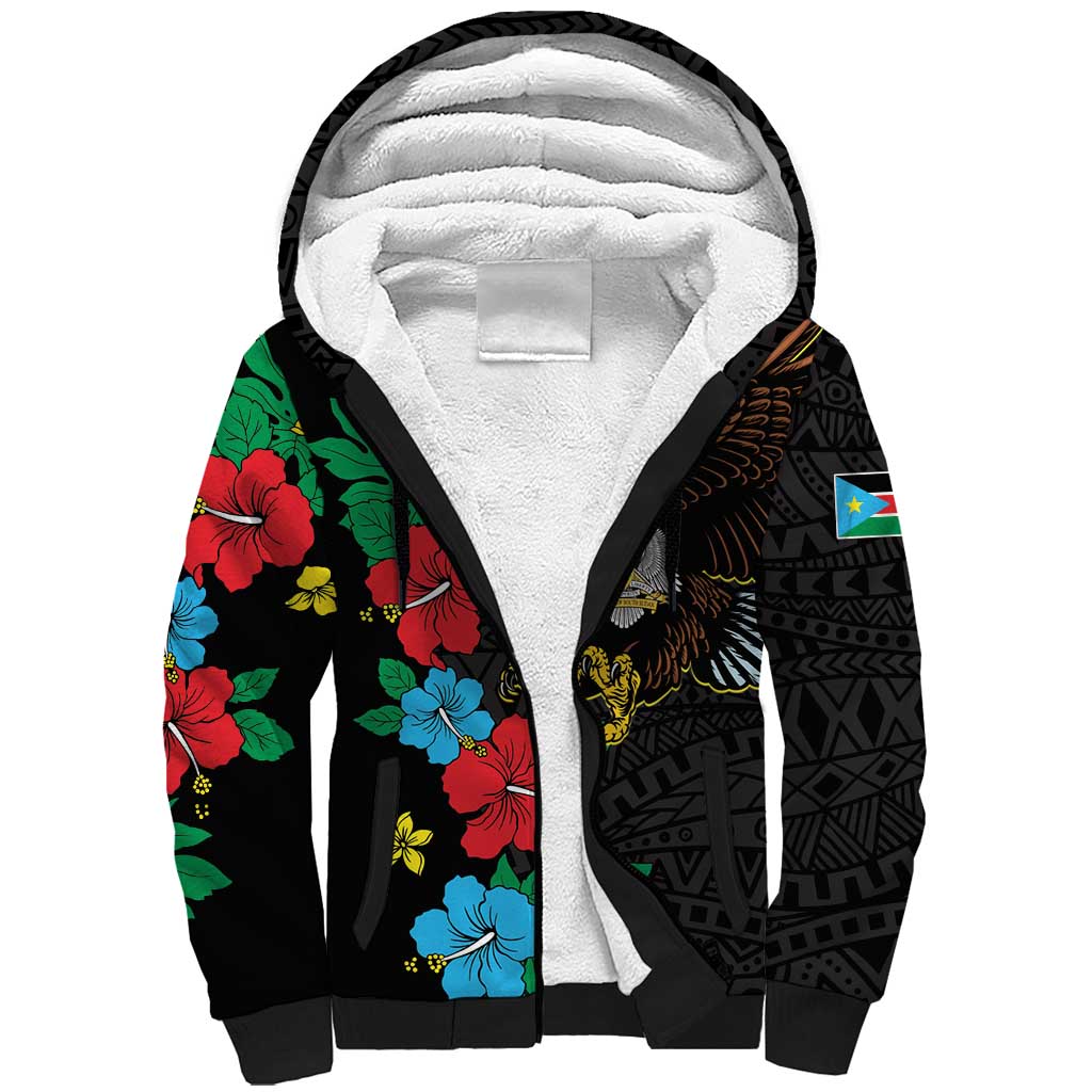 South Sudan Sherpa Hoodie African Pattern Hibiscus Floral