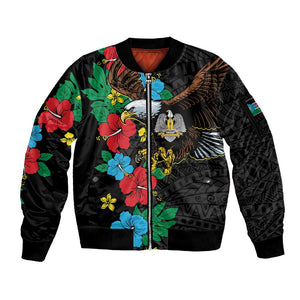 South Sudan Sleeve Zip Bomber Jacket African Pattern Hibiscus Floral