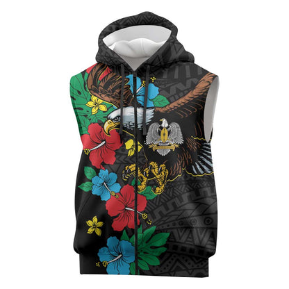 South Sudan Sleeveless Zip Hoodie African Pattern Hibiscus Floral - African Pride
