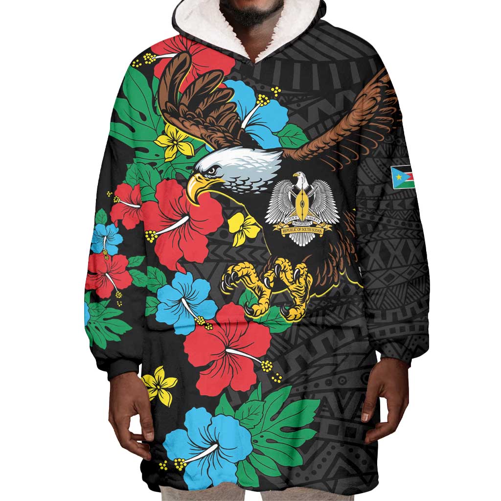 South Sudan Wearable Blanket Hoodie African Pattern Hibiscus Floral