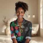 South Sudan Women Casual Shirt African Pattern Hibiscus Floral LT01