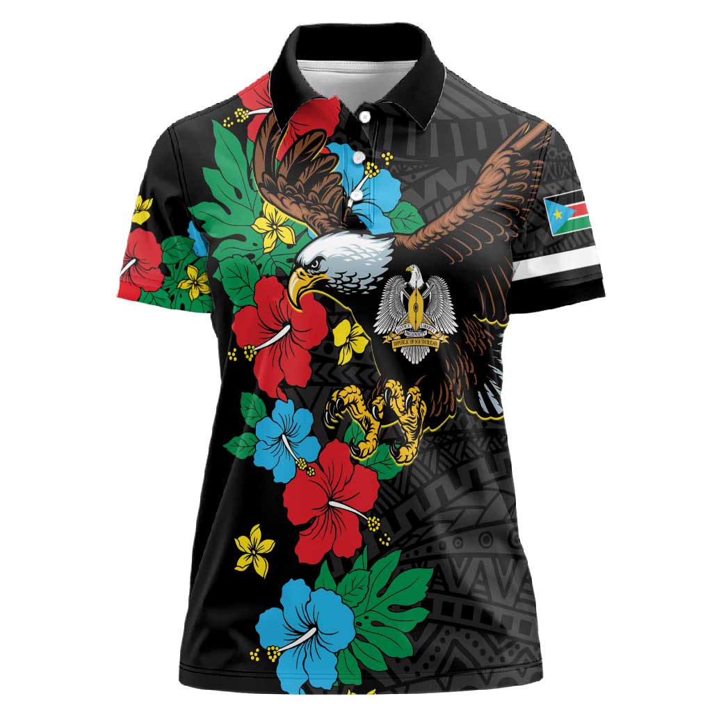 South Sudan Women Polo Shirt African Pattern Hibiscus Floral