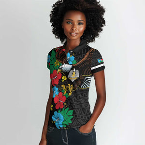 South Sudan Women Polo Shirt African Pattern Hibiscus Floral