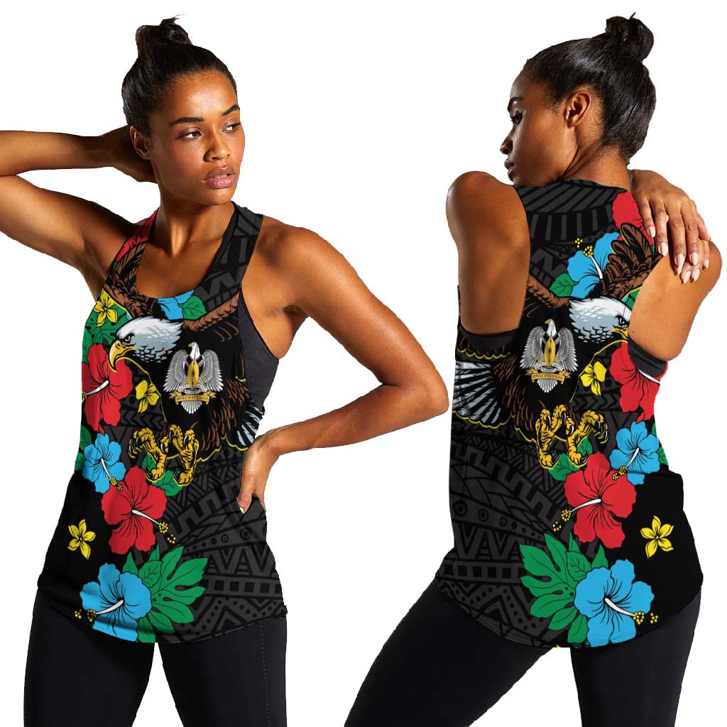 South Sudan Women Racerback Tank African Pattern Hibiscus Floral