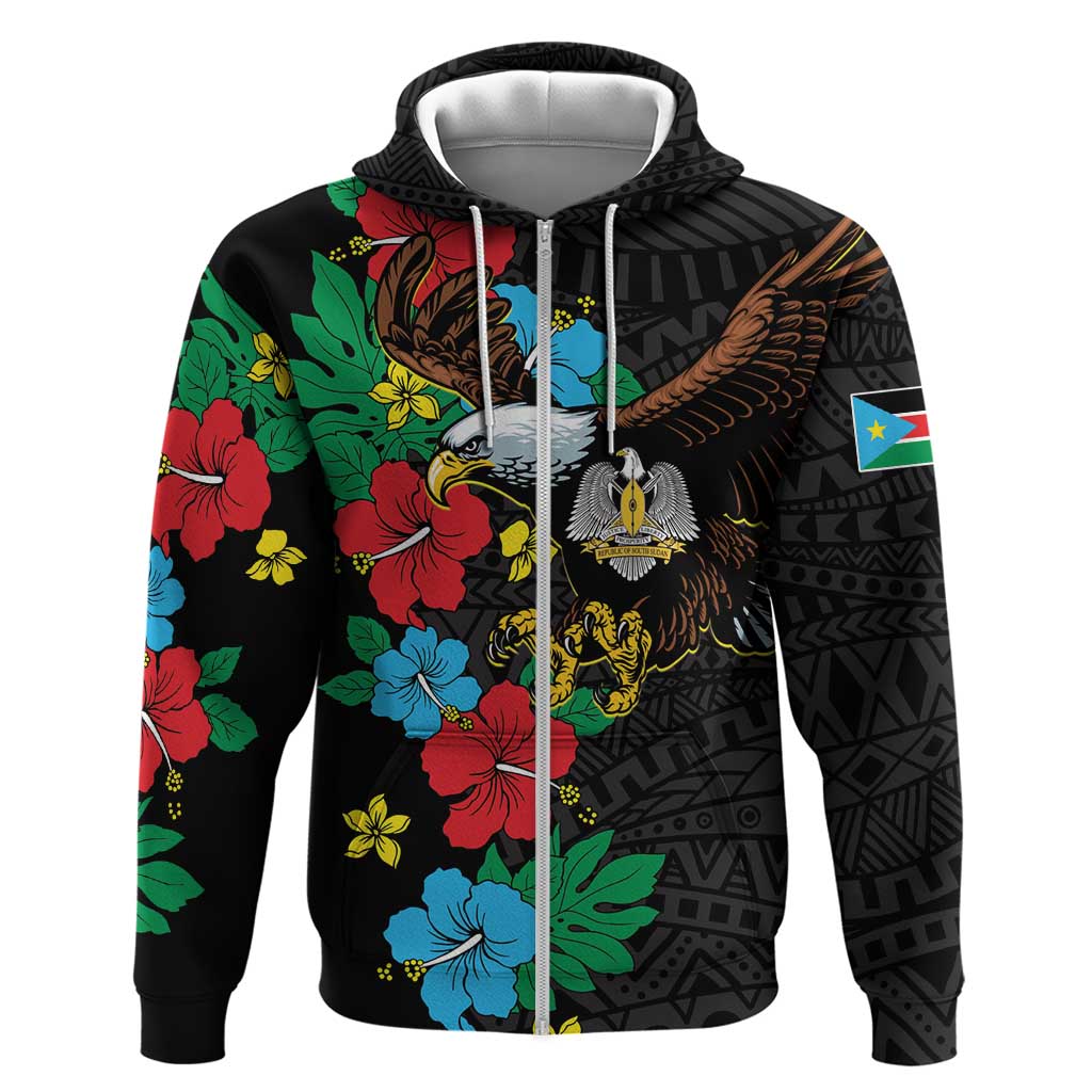 South Sudan Zip Hoodie African Pattern Hibiscus Floral