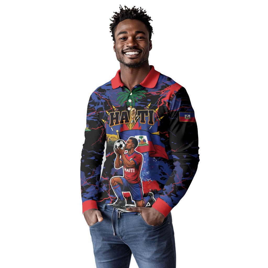 Personalized Haiti Soccer Pride Long Sleeve Polo Shirt Ayiti Nan Mondyal 2026