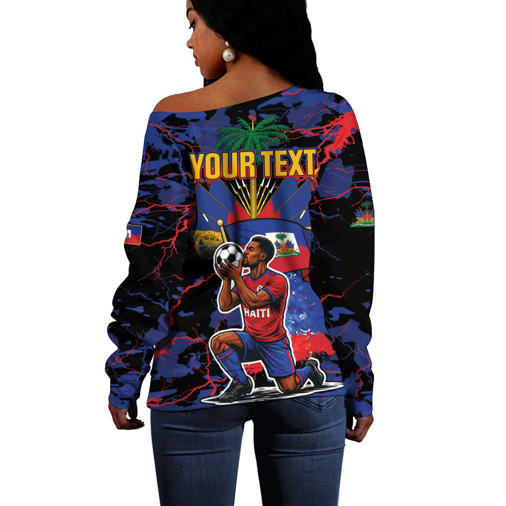 Personalized Haiti Soccer Pride Off Shoulder Sweater Ayiti Nan Mondyal 2026