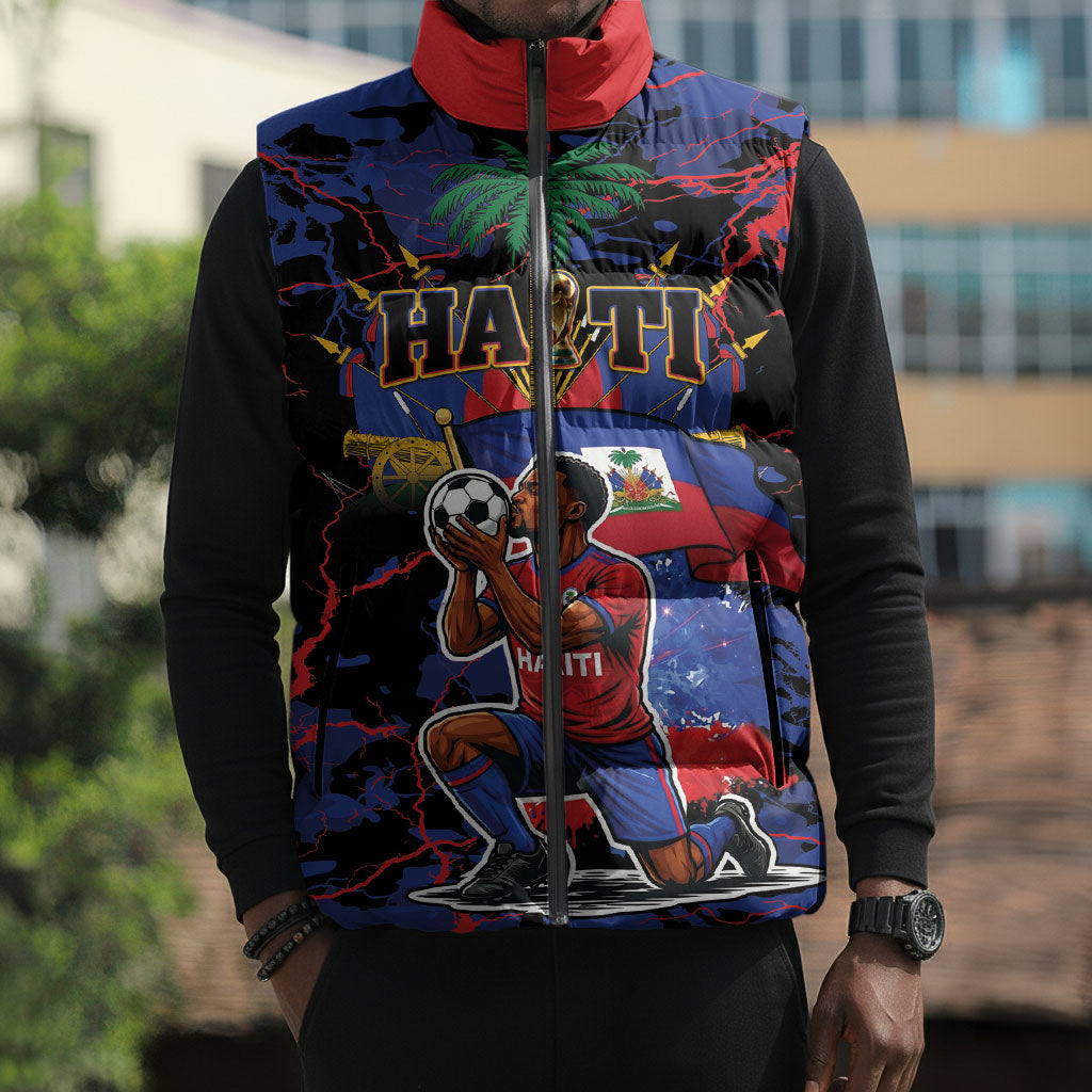 Personalized Haiti Soccer Pride Sleeveless Puffer Jacket Ayiti Nan Mondyal 2026