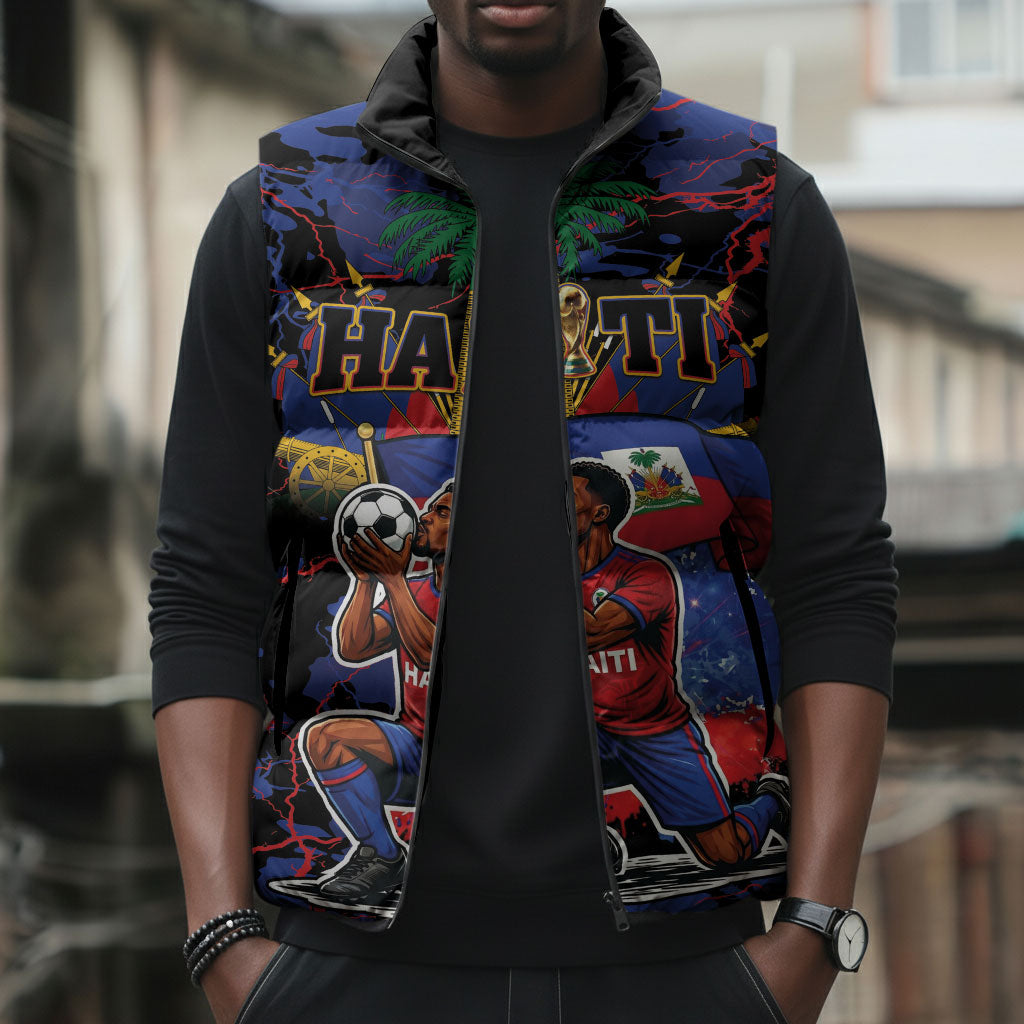 Personalized Haiti Soccer Pride Sleeveless Puffer Jacket Ayiti Nan Mondyal 2026