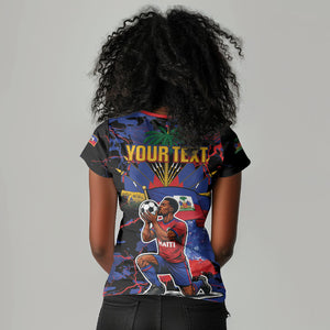 Personalized Haiti Soccer Pride Women V-Neck T-Shirt Ayiti Nan Mondyal 2026
