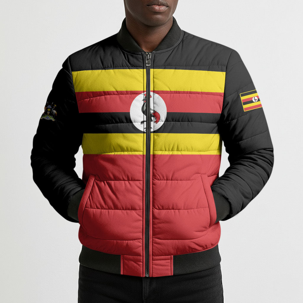 Uganda Flag Stylized Bomber Puffer Jacket Jamhuri ya Uganda
