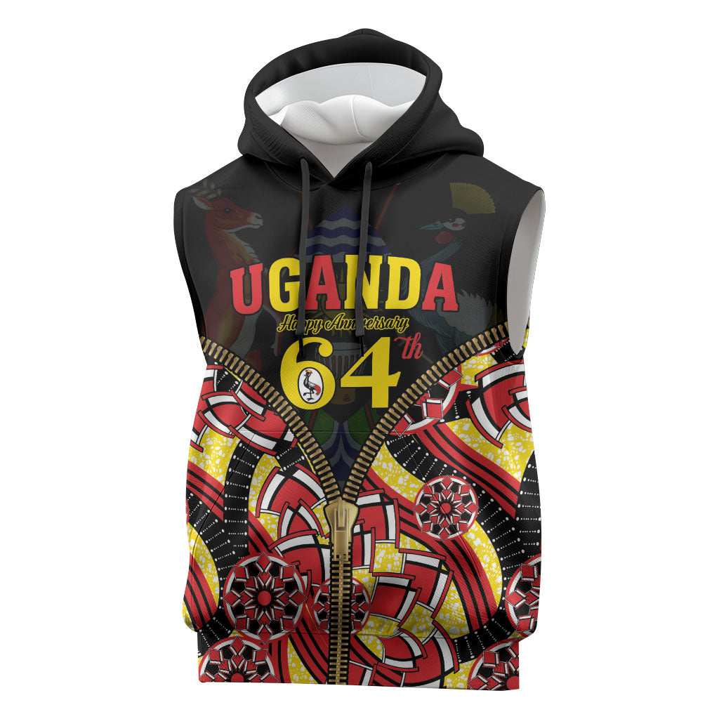 Personalised Uganda 64th Anniversary Sleeveless Hoodie Happy Independence Day