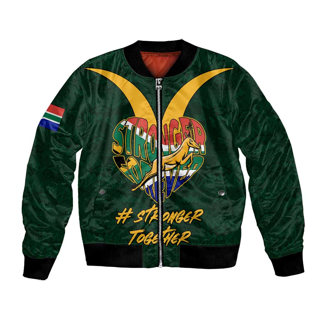 Custom South Africa Rugby Bomber Jacket - Stronger Together, Stronger Forever, Bokke World Cup