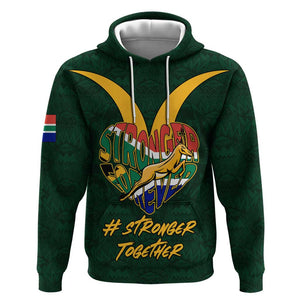 Custom South Africa Rugby Hoodie - Stronger Together, Stronger Forever, Bokke World Cup