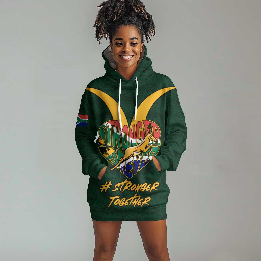 Custom South Africa Rugby Hoodie Dress - Stronger Together, Stronger Forever, Bokke World Cup