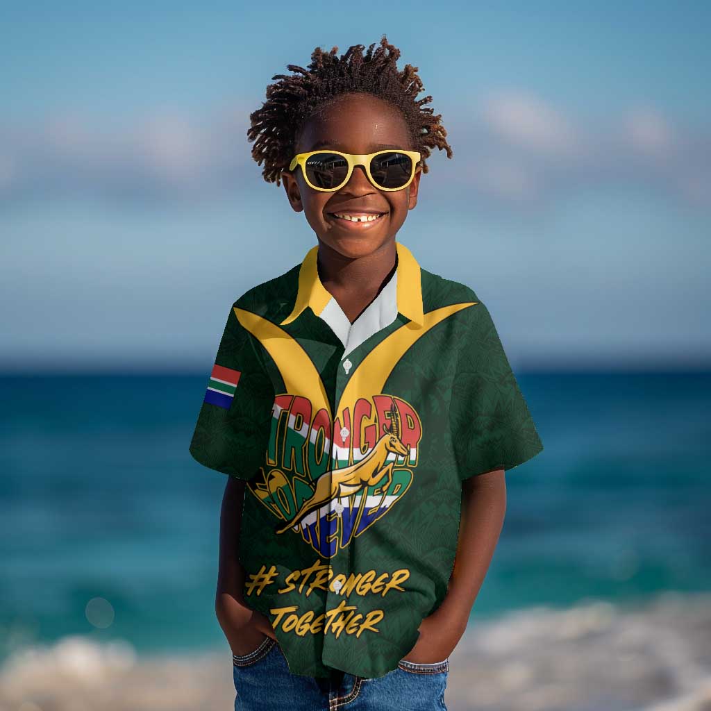 Custom South Africa Rugby Kid Hawaiian Shirt - Stronger Together, Stronger Forever, Bokke World Cup