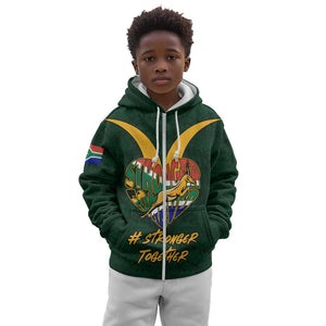 Custom South Africa Rugby Kid Hoodie - Stronger Together, Stronger Forever, Bokke World Cup