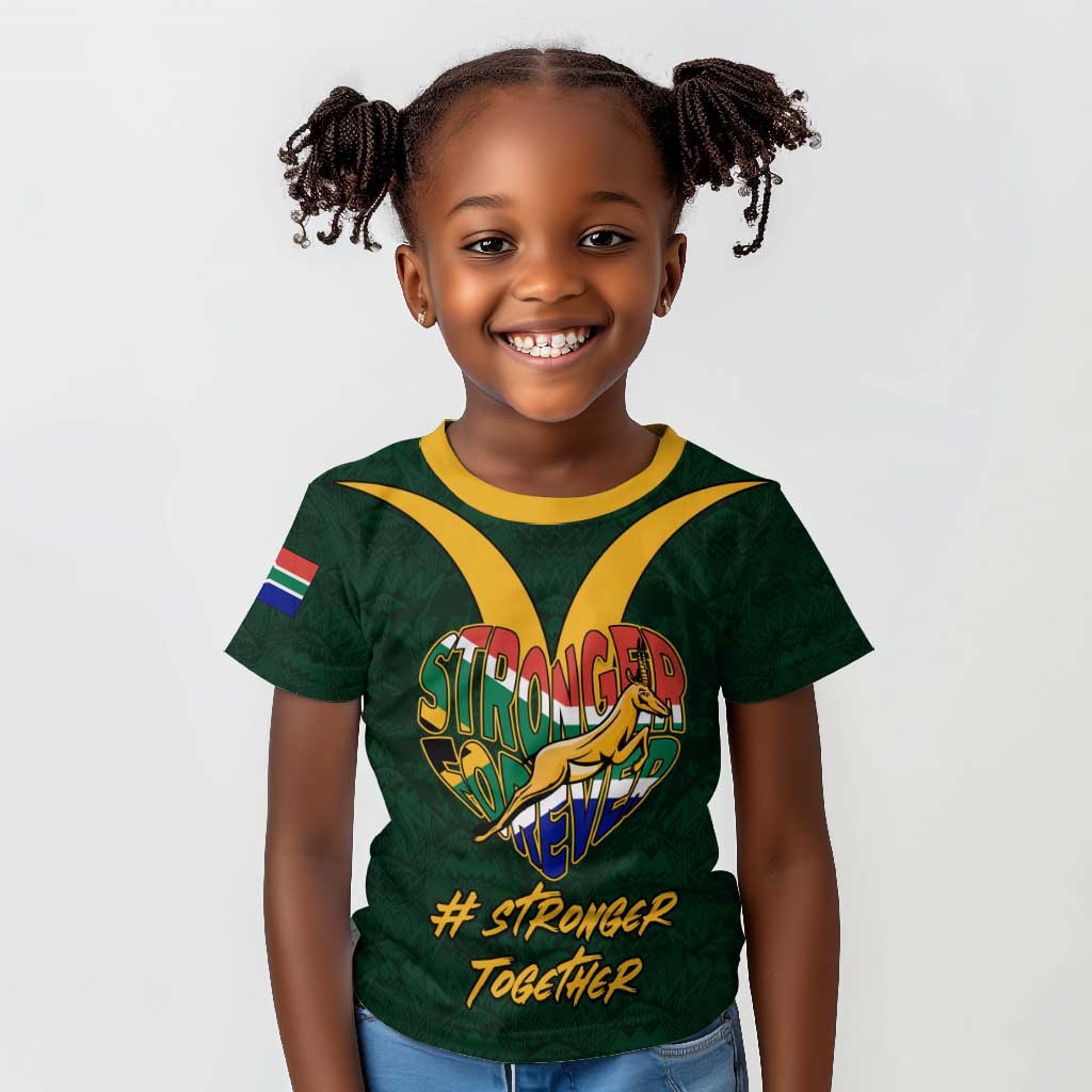 Custom South Africa Rugby Kid T shirt - Stronger Together, Stronger Forever, Bokke World Cup