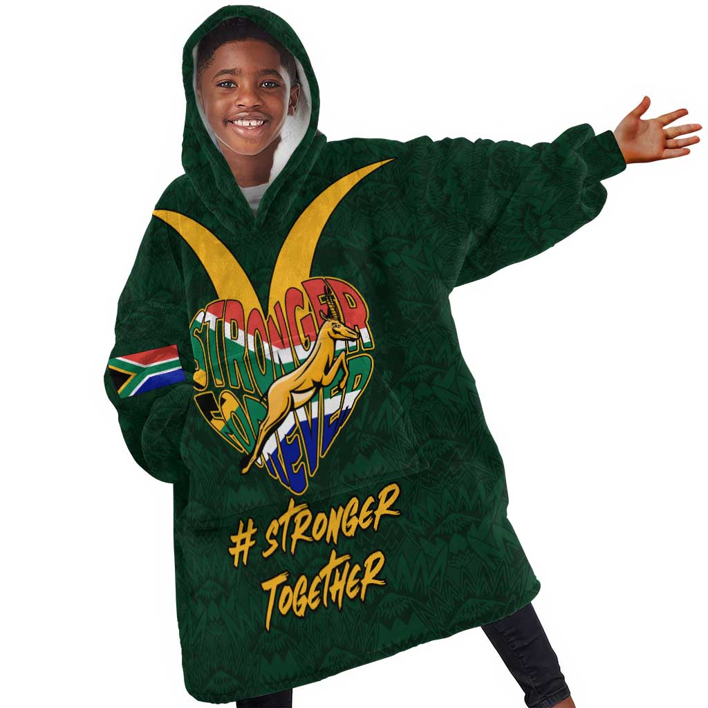 Custom South Africa Rugby KId Wearable Blanket Hoodie - Stronger Together, Stronger Forever, Bokke World Cup