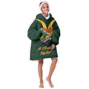 Custom South Africa Rugby KId Wearable Blanket Hoodie - Stronger Together, Stronger Forever, Bokke World Cup