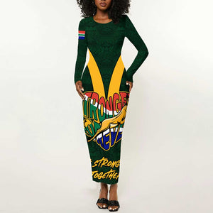 Custom South Africa Rugby Long Sleeve Bodycon Dress - Stronger Together, Stronger Forever, Bokke World Cup