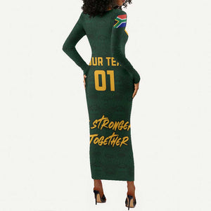 Custom South Africa Rugby Long Sleeve Bodycon Dress - Stronger Together, Stronger Forever, Bokke World Cup