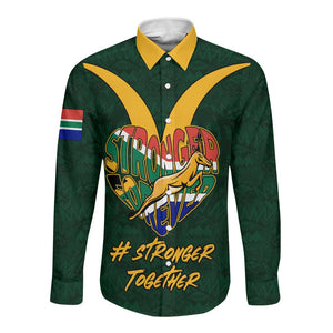 Custom South Africa Rugby Long Sleeve Button Shirt - Stronger Together, Stronger Forever, Bokke World Cup