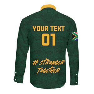 Custom South Africa Rugby Long Sleeve Button Shirt - Stronger Together, Stronger Forever, Bokke World Cup