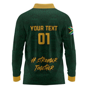 Custom South Africa Rugby Long Sleeve Polo Shirt - Stronger Together, Stronger Forever, Bokke World Cup