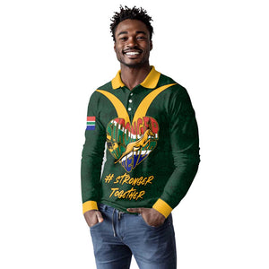 Custom South Africa Rugby Long Sleeve Polo Shirt - Stronger Together, Stronger Forever, Bokke World Cup