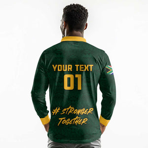 Custom South Africa Rugby Long Sleeve Polo Shirt - Stronger Together, Stronger Forever, Bokke World Cup