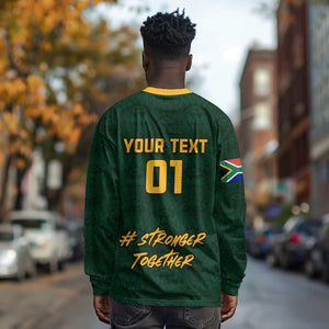 Custom South Africa Rugby Long Sleeve Shirt - Stronger Together, Stronger Forever, Bokke World Cup LT01