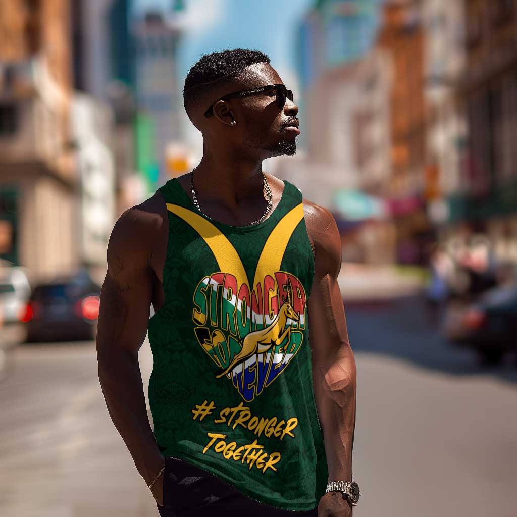 Custom South Africa Rugby Men Tank Top - Stronger Together, Stronger Forever, Bokke World Cup