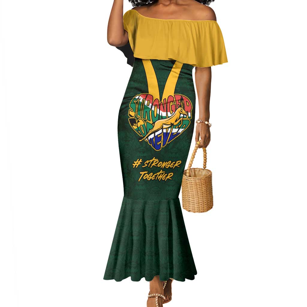 Custom South Africa Rugby Mermaid Dress - Stronger Together, Stronger Forever, Bokke World Cup