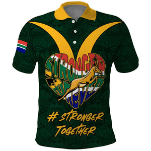 Custom South Africa Rugby Polo Shirt - Stronger Together, Stronger Forever, Bokke World Cup