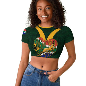 Custom South Africa Rugby Raglan Cropped T shirt - Stronger Together, Stronger Forever, Bokke World Cup