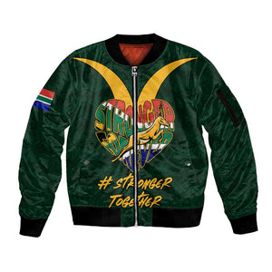 Custom South Africa Rugby Sleeve Zip Bomber Jacket - Stronger Together, Stronger Forever, Bokke World Cup