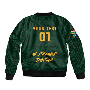 Custom South Africa Rugby Sleeve Zip Bomber Jacket - Stronger Together, Stronger Forever, Bokke World Cup