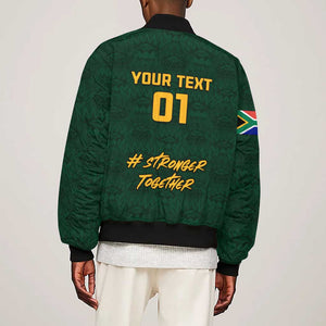 Custom South Africa Rugby Sleeve Zip Bomber Jacket - Stronger Together, Stronger Forever, Bokke World Cup