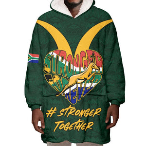 Custom South Africa Rugby Wearable Blanket Hoodie - Stronger Together, Stronger Forever, Bokke World Cup