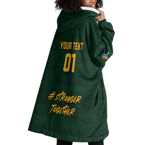 Custom South Africa Rugby Wearable Blanket Hoodie - Stronger Together, Stronger Forever, Bokke World Cup